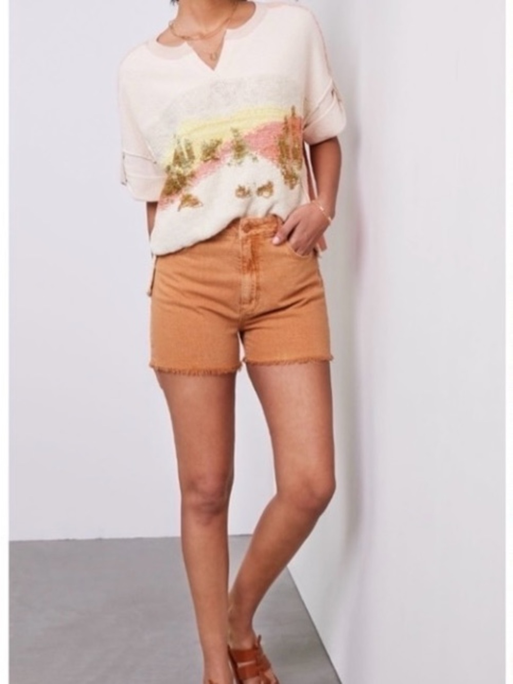 Pilcro Desert Short Sleeve Sweater Anthropologie Size Small